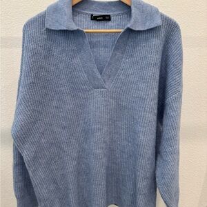 Mango Blue V-Neck Sweater with Relaxed Fit